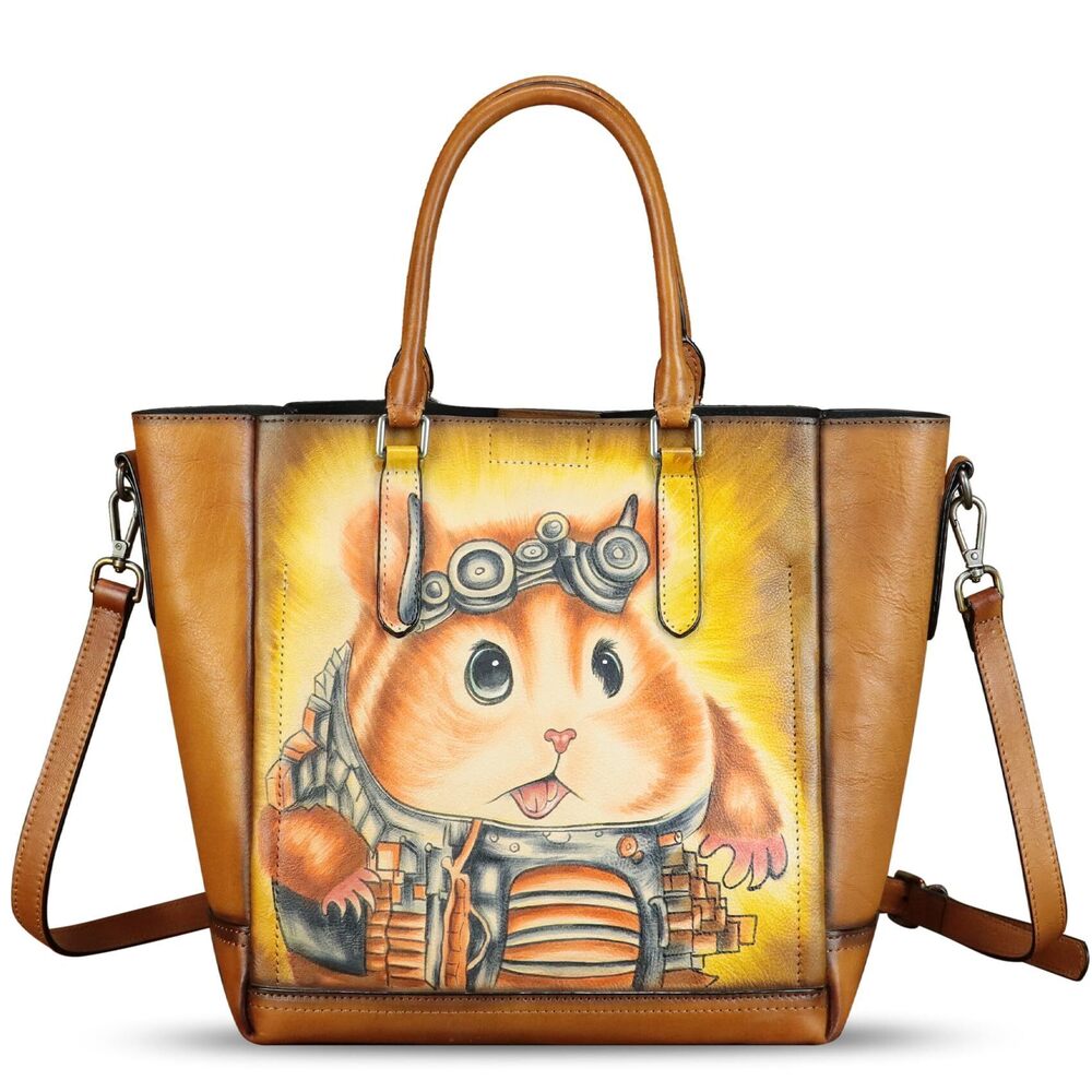 3390 Leather Handbag Hand Painted Leather Top Handle Satchel Handmade